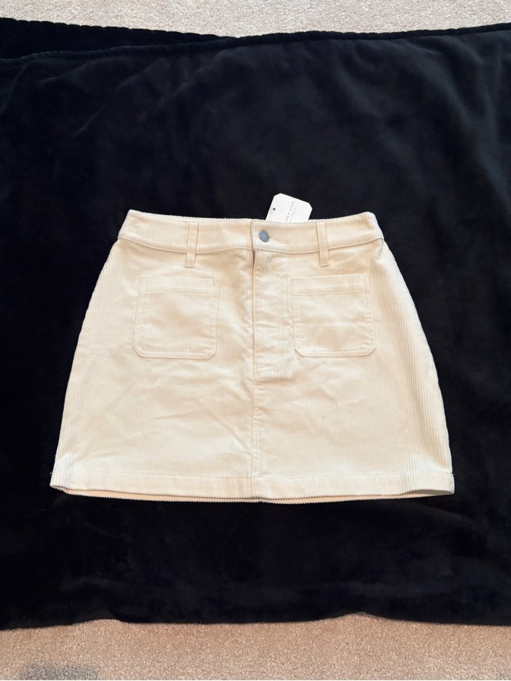 Altar'd State Cream Corduroy Mini Skirt with Front Patch Pockets